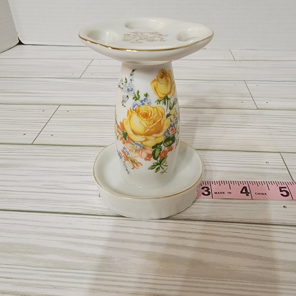 VTG Royal Crown Porcelain Toothbrush Stand White Yellow Floral Japan - Picture 8 of 8